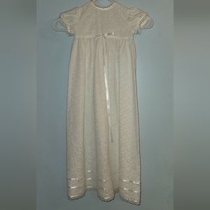 Infant Gown Christening Baptism Full Length lace Baby Dress buttons ribbon bow